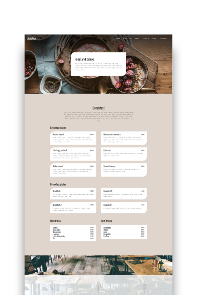 WordPress Theme Café – modernes Webdesign für Gastronomen