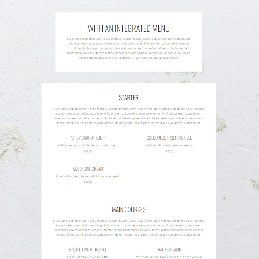 Website Template für Gastronomen – professionelles Design